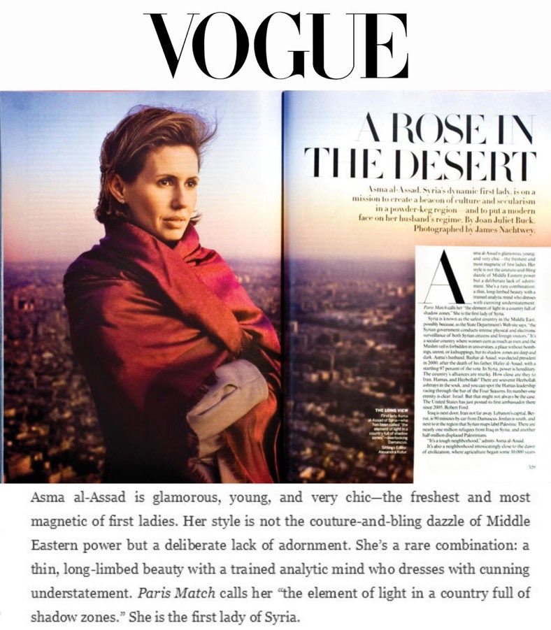BastardChiton's tweet photo. La rivista Vogue anni fa ritrasse la moglie di Bashar Assad come “glamour, giovane e molto chic—la più fresca e magnetica delle prime dame”.

Ci risiamo ora, con un articolo che esalta l’immagine della rabbiosa antisemita sostenitrice del terrorismo di Hamas Francesca Albanese🤦🏻‍♂️ https://t.co/5wJWdXahKw