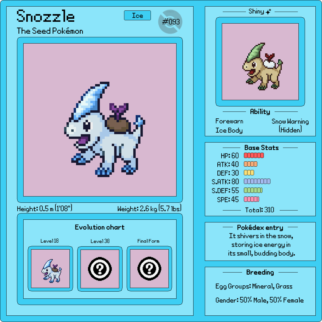 KuboX50411's tweet photo. #093
Meet Snozzle, the Seed Pokemon!

#pokemon #fakemon #pixelart #pixel #fakemonregion https://t.co/TXkR6CXgXE