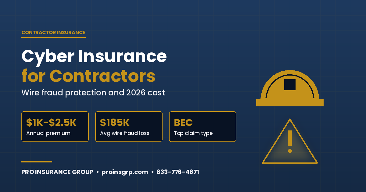ProInsuranceGr1's tweet photo. Cyber insurance for contractors in 2026:
Small (under $2M): $900-$1,800/yr
Mid-size GC ($2M-$10M): $1,500-$3,000/yr
Specialty trades: $1,000-$2,500/yr
Average wire fraud loss = $185K
Most crime policies DON'T cover social engineering
Full guide ↓
https://t.co/lNRWKYdegX https://t.co/NlvEbWw2qX