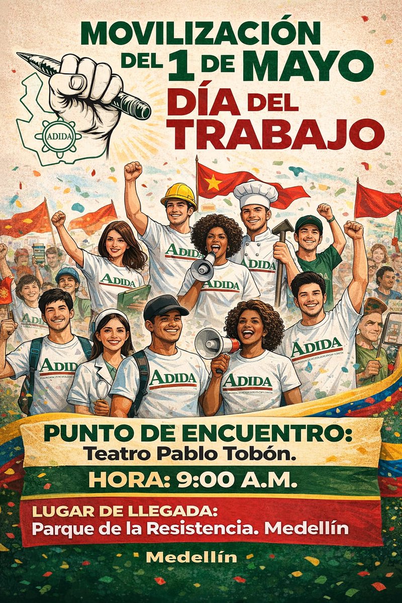 Hoy, las movilizaciones del Día del Trabajo tendrán un significado más poderoso. La lucha sindical se fortalece por la reivindicación y defensa de derechos laborales.
Compartimos la convocatoria de la CUT Antioquia y ADIDA: