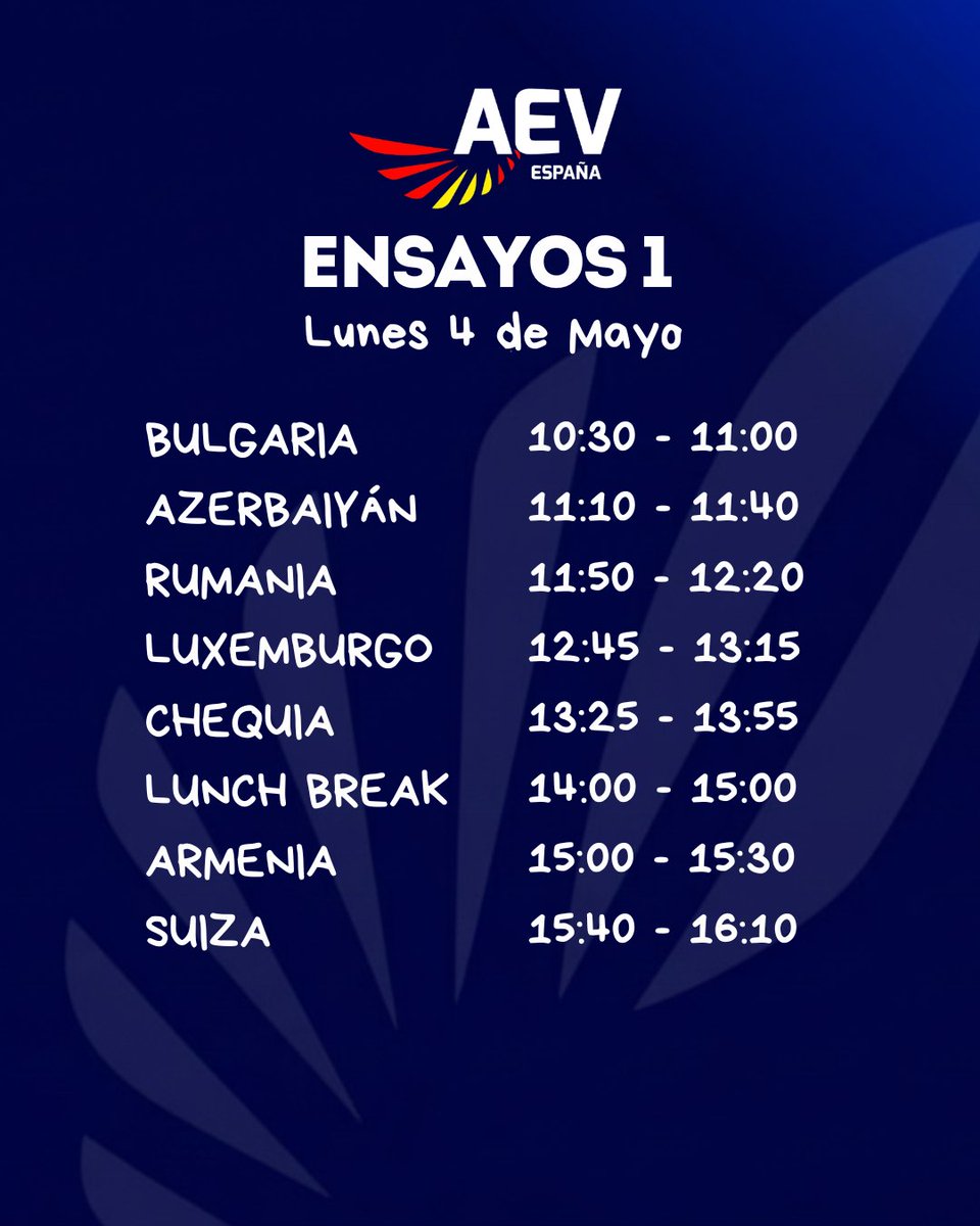 AEVeurovision's tweet image. Estos son los ensayos de los que no podremos informar gracias a la prohibición que la UER impone a los medios. A partir de mañana, quien quiera seguirlos tendrá que limitarse a las escasas explicaciones que las informaciones oficiales quieran hacer llegar #eurovision #austria