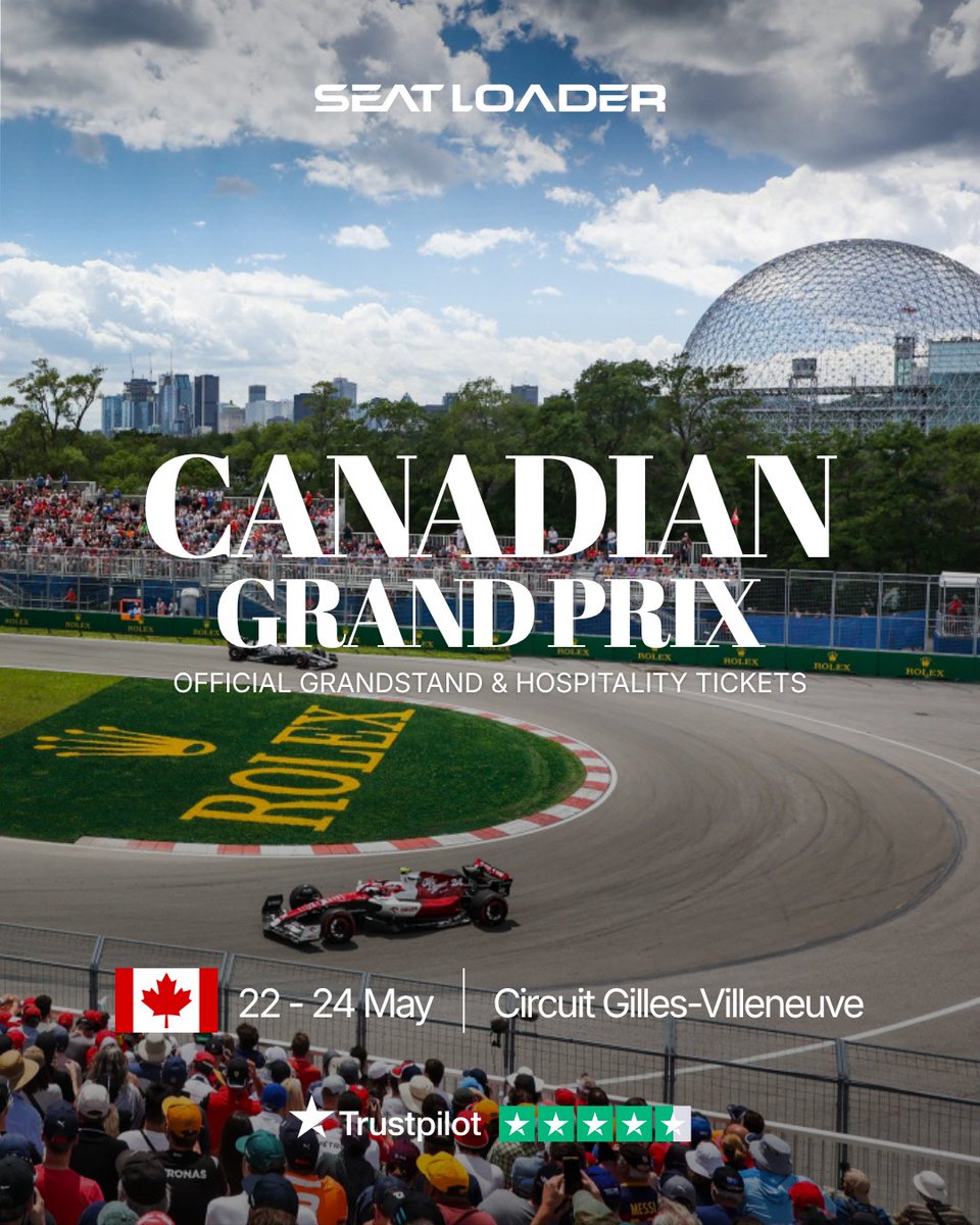Seatloader's tweet photo. Montreal Awaits! 🏎 🇨🇦

The Formula 1 2026 season is back on track, and next up is the Canadian Grand Prix 🍁

Click the link in the bio to take a look at our grandstand &amp; hospitality ticket availability for this event.

#CanadianGP #F1Montreal #F1Experiences #F1Tickets #Formula1 https://t.co/ICzkJNWNRB