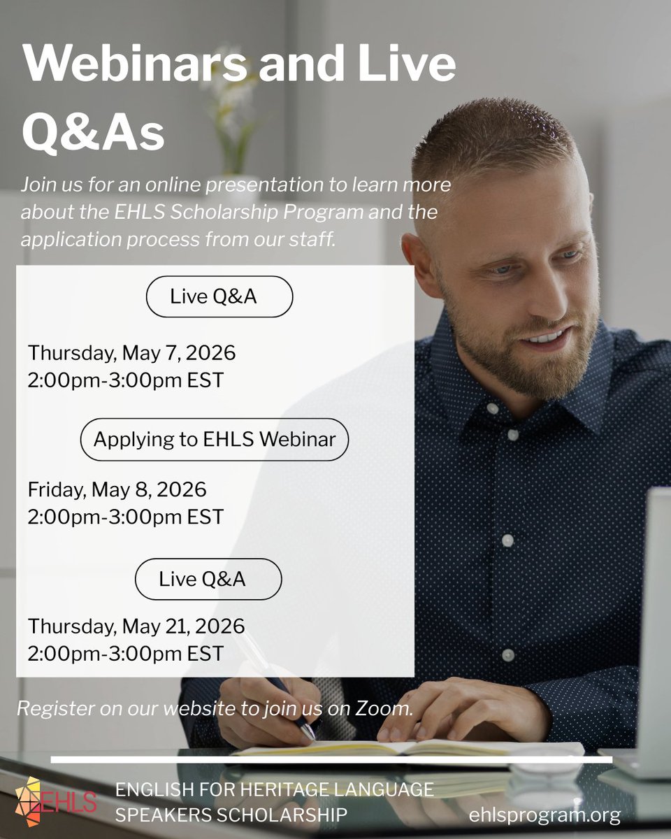EHLSProgram's tweet photo. Join us for an online presentation to learn more about the EHLS program! Register on our website to join us on Zoom: https://t.co/INCRdzGbi4 https://t.co/TPNw8haaXB