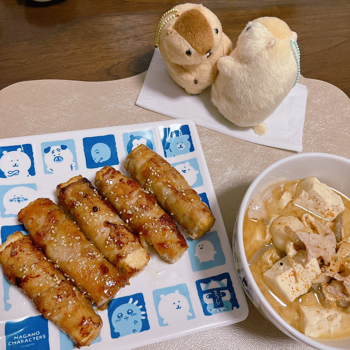 厚揚げの豚バラ巻きദ്ദിᐢ- ̫-ᐢ₎