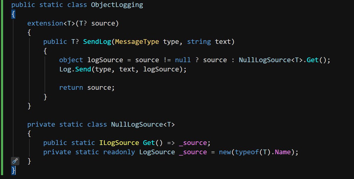 binary_eyes's tweet image. Interesting pattern, generating a logging source for context statically if trying to log from a null object.
#gamedev #indiedev #csharp #code #programming