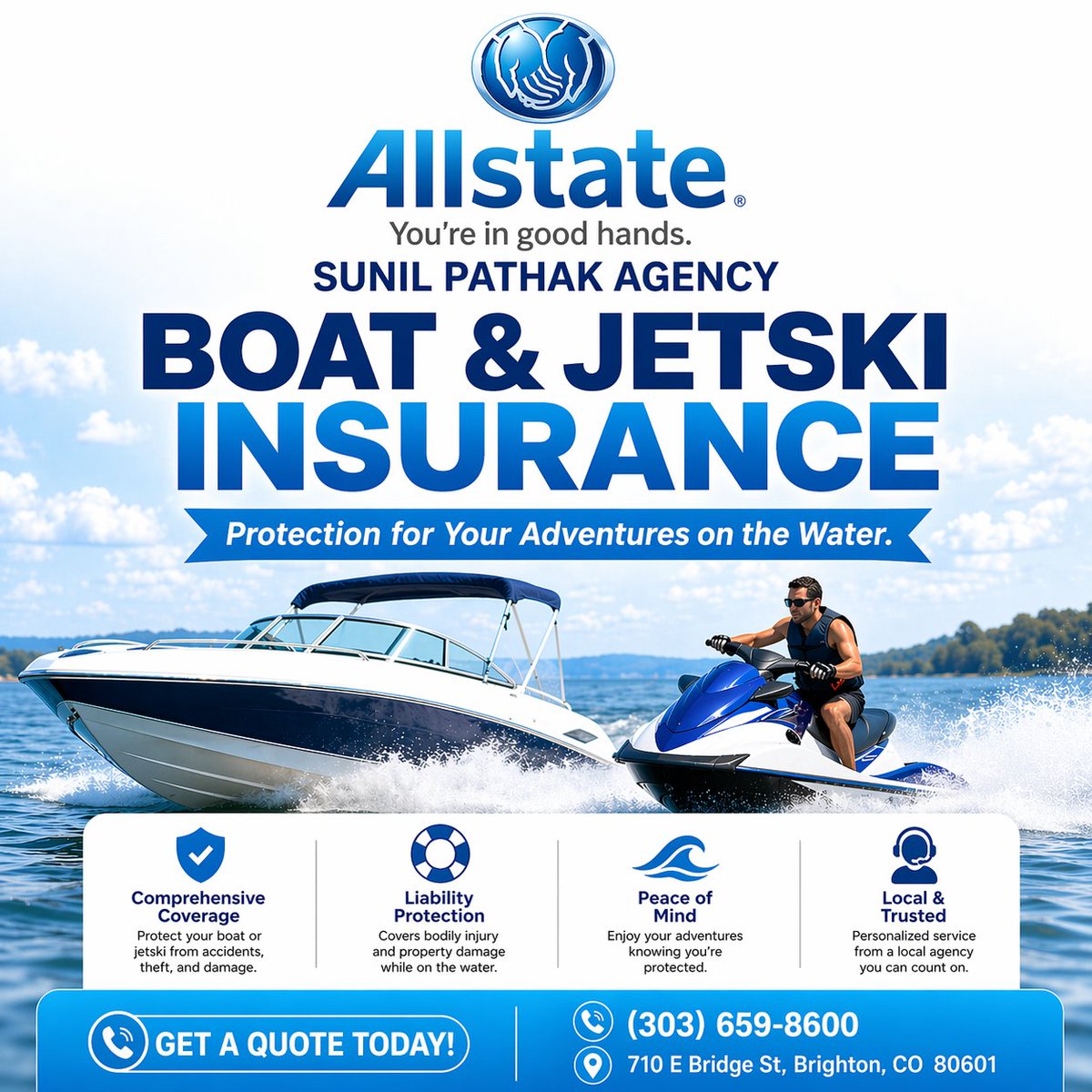 PathakAgency's tweet image. Protection for your adventures on the water.

From boats to jetskis, the Sunil Pathak Agency offers comprehensive coverage against accidents, theft, and damage. Enjoy the waves with total peace of mind!

📞 (303) 659-8600
#BoatInsurance #JetskiLife #Allstate
#SunilPathakInsurance