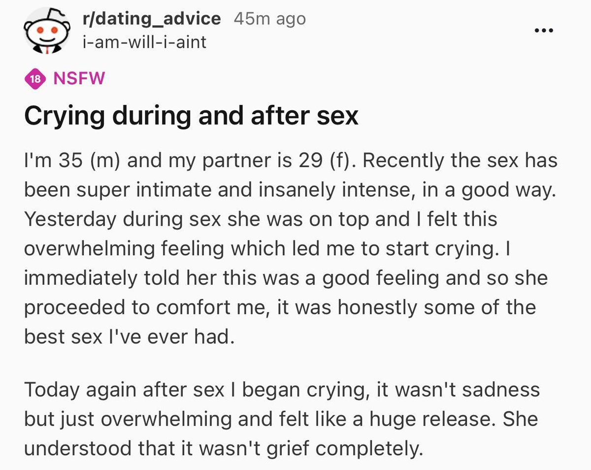 Dis real? People cry out of relief in s3x?