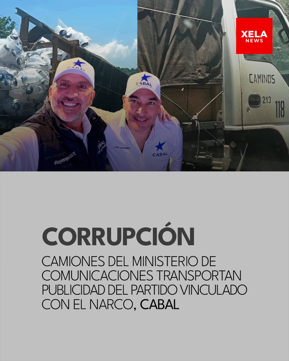 XelaNewsGt's tweet image. #ULTIMAHORA CAMIONES DEL MINISTERIO DE COMUNICACIONES TRANSPORTAN PUBLICIDAD DEL PARTIDO VINCULADO CON EL NARCO, CABAL.
Un camión de Caminos del @CIV_Guatemala fue captado esta semana, cargado con publicidad de campaña del partido vinculado con el narco, #CABAL, propiedad del