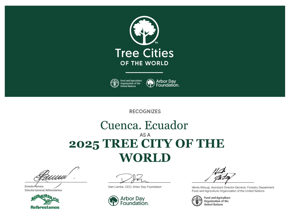 mcaridadvazquez's tweet photo. Difícilmente esto será noticia, en esta red tan negativa; pero paso para decir que Cuenca gana premio como CIUDAD ARBOL DEL MUNDO. Y pues no nos cabe el corazón en el pecho 🌳🏆 https://t.co/frBY98vOmO