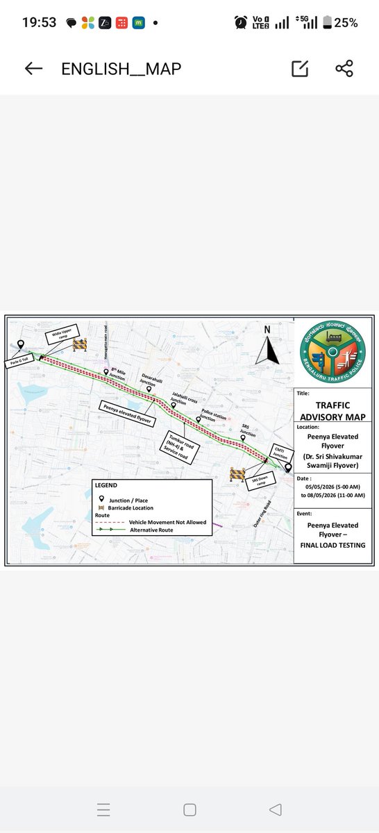 IEBengaluru's tweet image. #karnataka #bengaluru 
Peenya flyover to be closed from 5th to 8th May for final load testing .