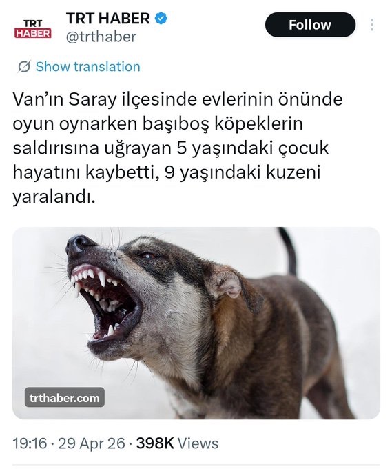 nihatidil's tweet photo. TRT Haber, Van’daki başıboş köpek saldırısına dair haberlerini hem X’ten hem de web sitesinden kaldırdı. https://t.co/vuJ81BAbGH