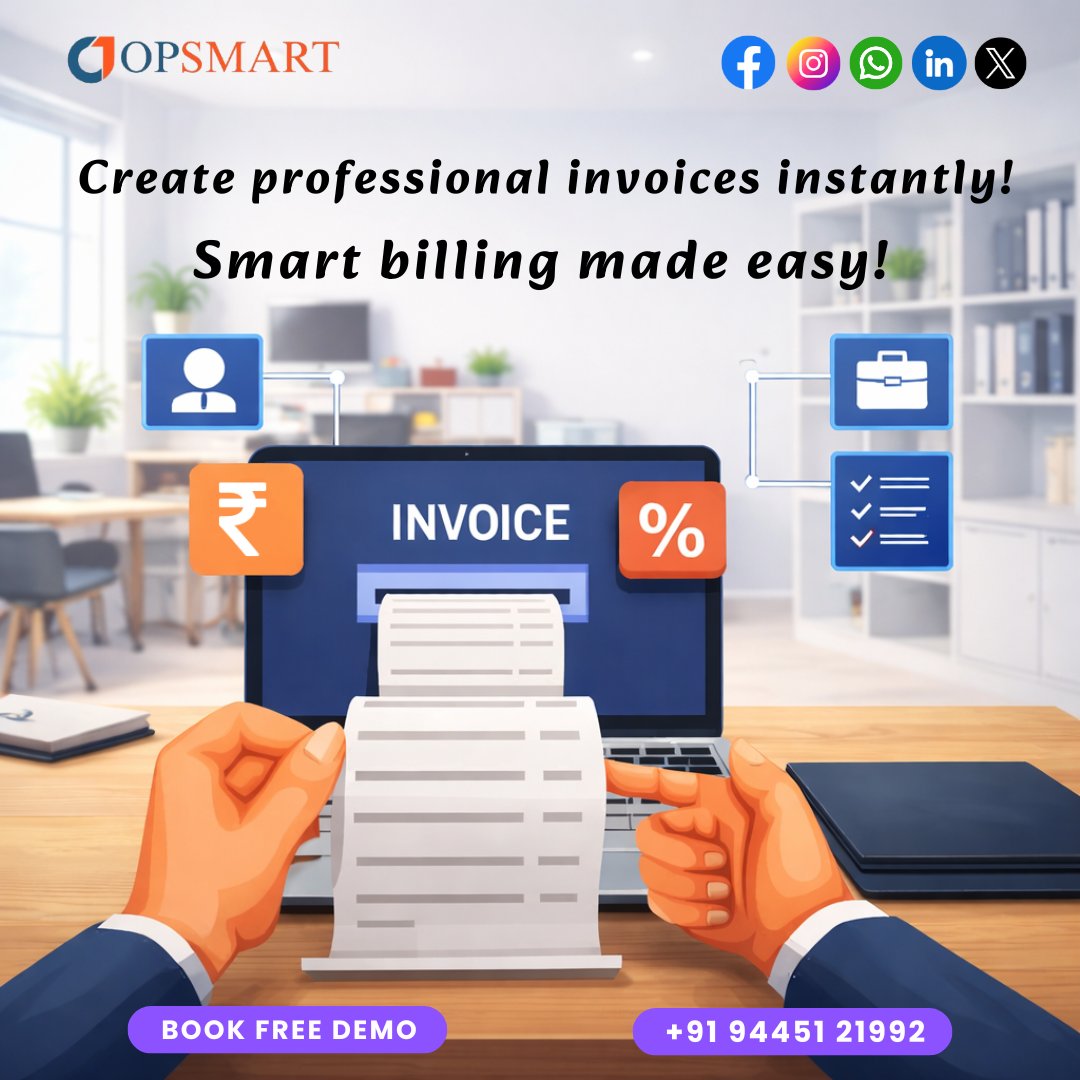 opsmartproduct's tweet image. Create invoices in seconds with Opsmart! 🧾

💰 Easy tracking
📊 Organized records
🚀 Faster workflow

Simplify billing today!

📞 +91 94451 21992
🌐 ciphertek.in/Products/Opsma…

#SmartBilling #EasyInvoicing #Opsmart #Ciphertek #Chennai