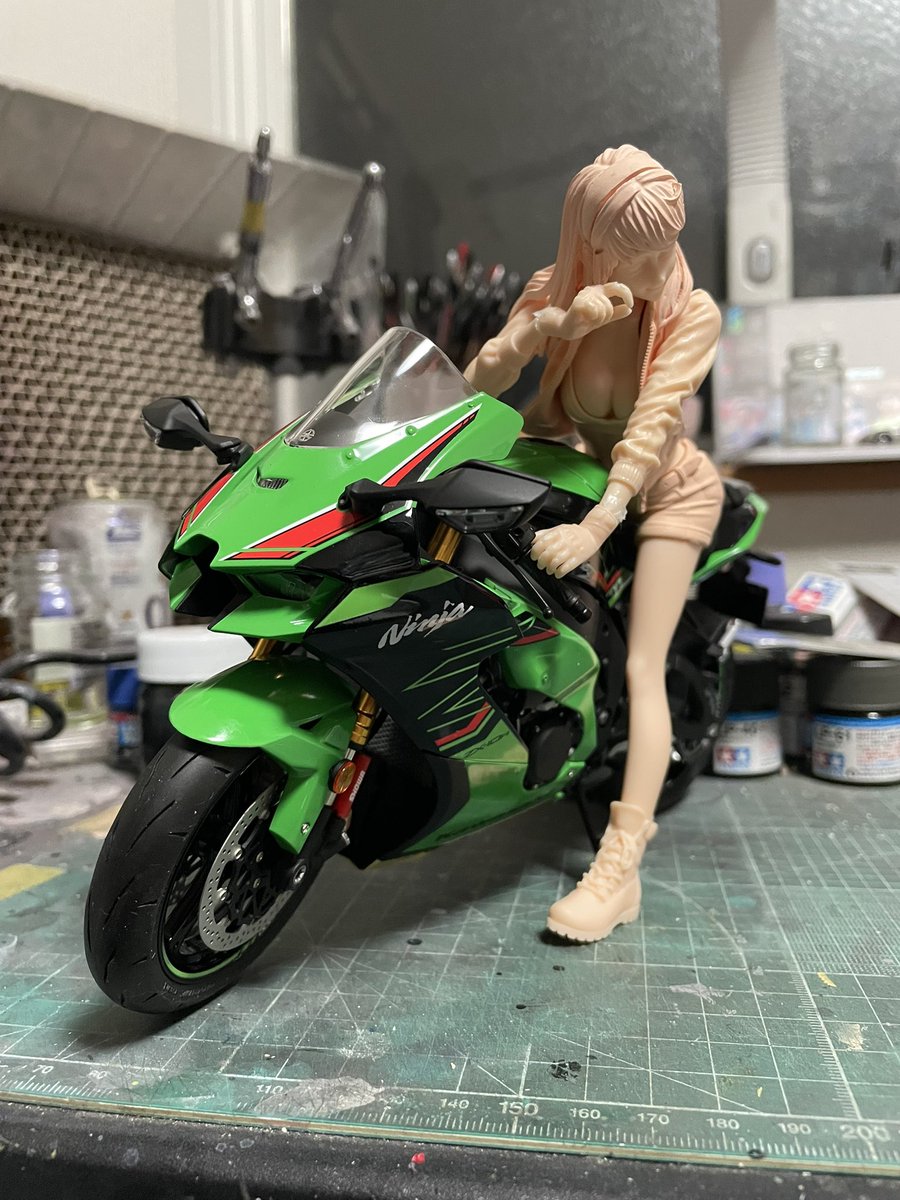モンモデル 1/9 Kawasaki Ninja ZX-10Rの相方。 まず洗浄して軸打ち