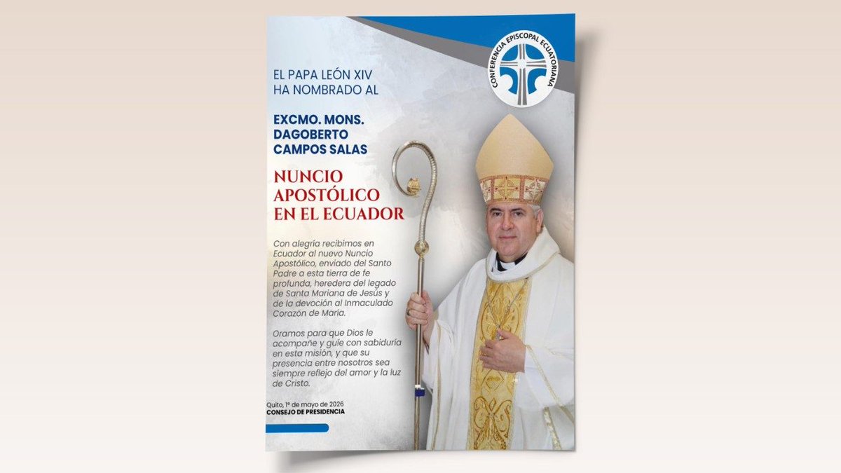 vaticannews_fr's tweet image. 🇻🇦🇪🇨 Le Saint-Père a nommé nonce apostolique en Équateur Mgr Dagoberto Campos Salas, archevêque titulaire de Forontoniana, jusqu'à présent nonce apostolique au #Panama. Le nouveau nonce succède à Mgr Andrés Carrascosa Coso, qui, en décembre 2025, après huit ans de service en