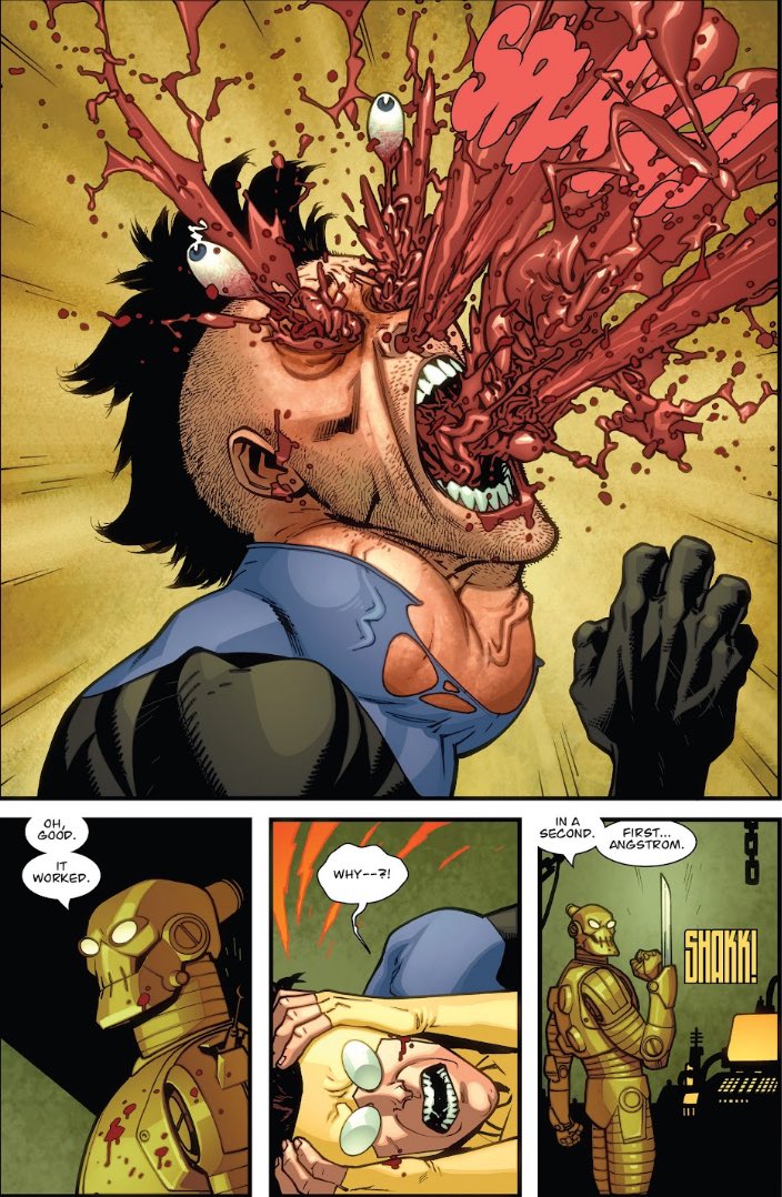 Deejiade's tweet photo. @Kap_Ka01 This fight might not be as uneven as one thinks.
Viltrumites or at least Viltrumite-Human hybrids are quite vulnerable on the inside.
If Homelander was able to laser down Mark’s throat he’d be a goner. https://t.co/lYG4r6ZBQi