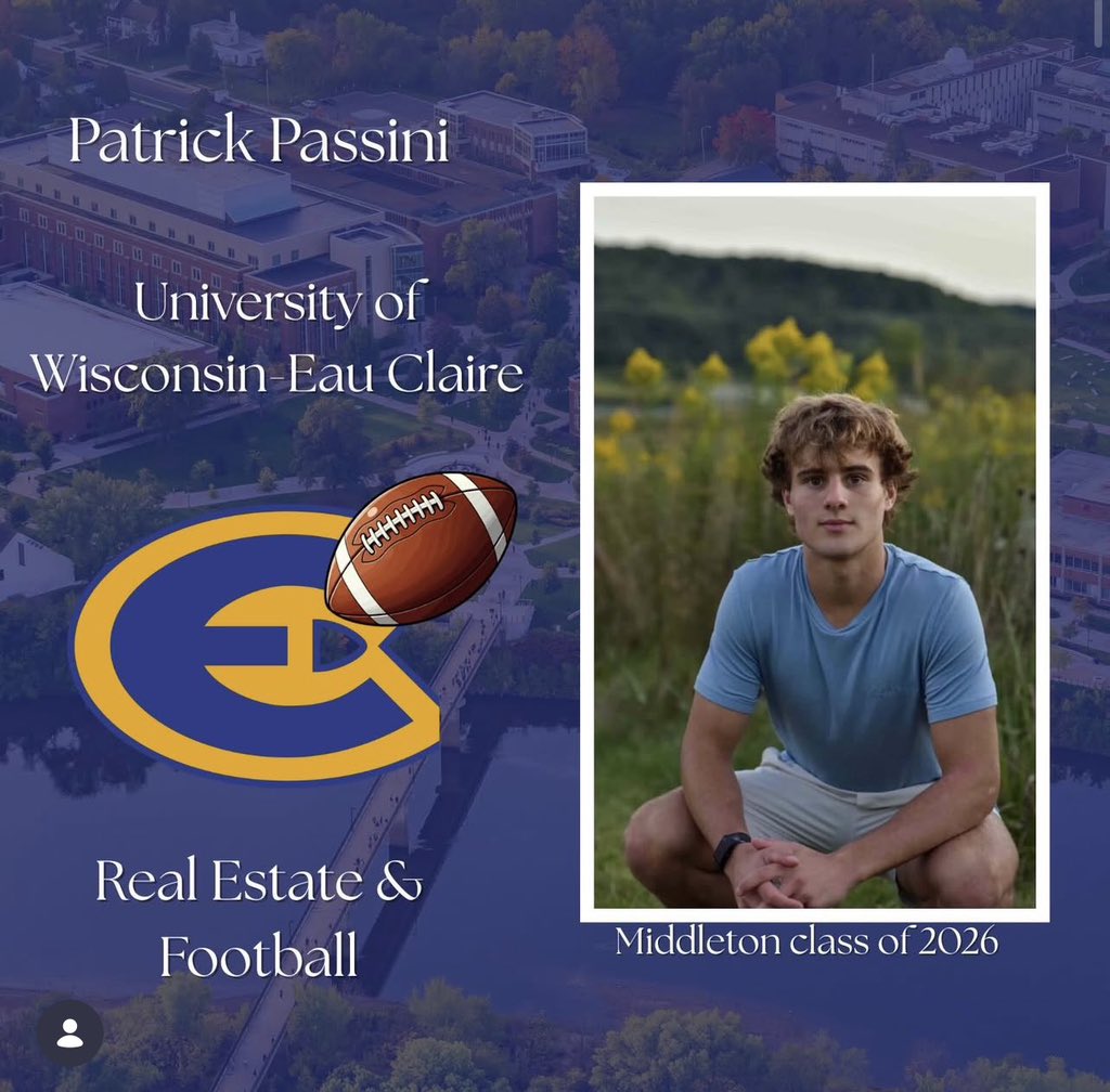 middletoncardfb's tweet photo. Middleton cornerback, Patrick Passini, will be pursuing real estate at the University of Wisconsin - Eau Claire after high school as well as continue his football career with the Blugolds. We wish you the best Patrick! #nextsteps https://t.co/p5ZsxfauKZ
