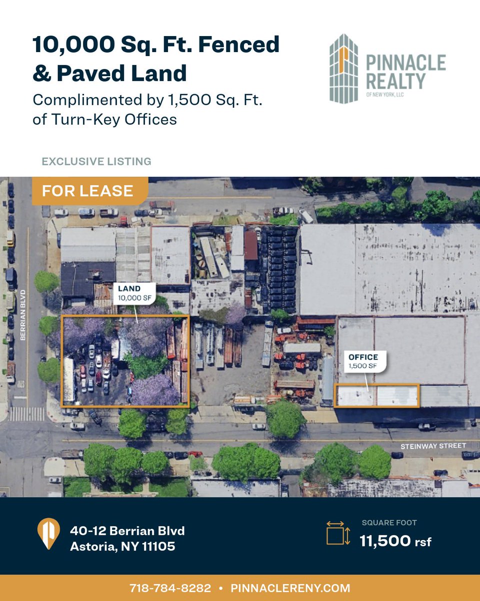 pinnaclereny's tweet image. 10,000 SF fenced &amp;amp; paved lot + 1,500 SF turn-key office space available for lease.

Features 2 street frontages, 2 curb cuts, A/C offices, electric &amp;amp; immediate availability. Prime outdoor storage / industrial opportunity. 

📍40-12 Berrian Blvd, Astoria

#ForLease #Astoria