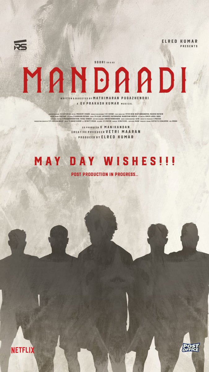 kayaldevaraj's tweet image. Mandaadi — celebrating the spirit of hard work this May Day. 🔥🌊
Post-production in full swing for this grand sea-based action drama. Exciting updates soon.

#Mandaadi 

@sooriofficial @ActorSuhas @elredkumar #vetrimaaran 
@rsinfotainment @MathiMaaran @gvprakash @Mahima_Nambiar