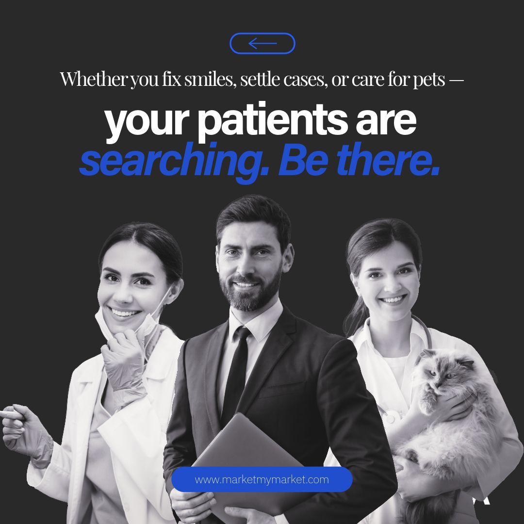 marketmymarket's tweet image. Whether you fix smiles, win cases, or care for pets… 🦷⚖️🐾
Your patients are searching.

They’re not scrolling forever.
They’re choosing from what shows up first.

Make sure it’s you.
📞 Let’s get you there: (800) 997-7336

#DigitalMarketing  #SEO #ContentMarketing #Marketing