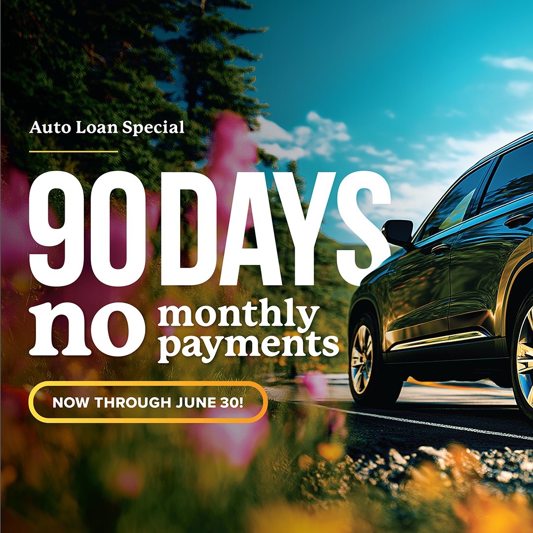 No payments for 90 days on new auto loans, now through June 30th! View rates and apply now! bit.ly/3SB16TV