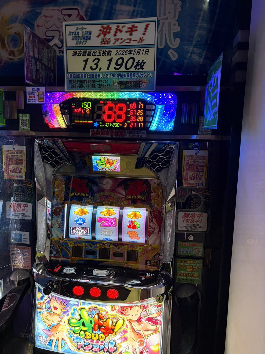 スマスロ沖ドキDUOアンコール 記録更新 差枚13190枚✨✨ おめでとう