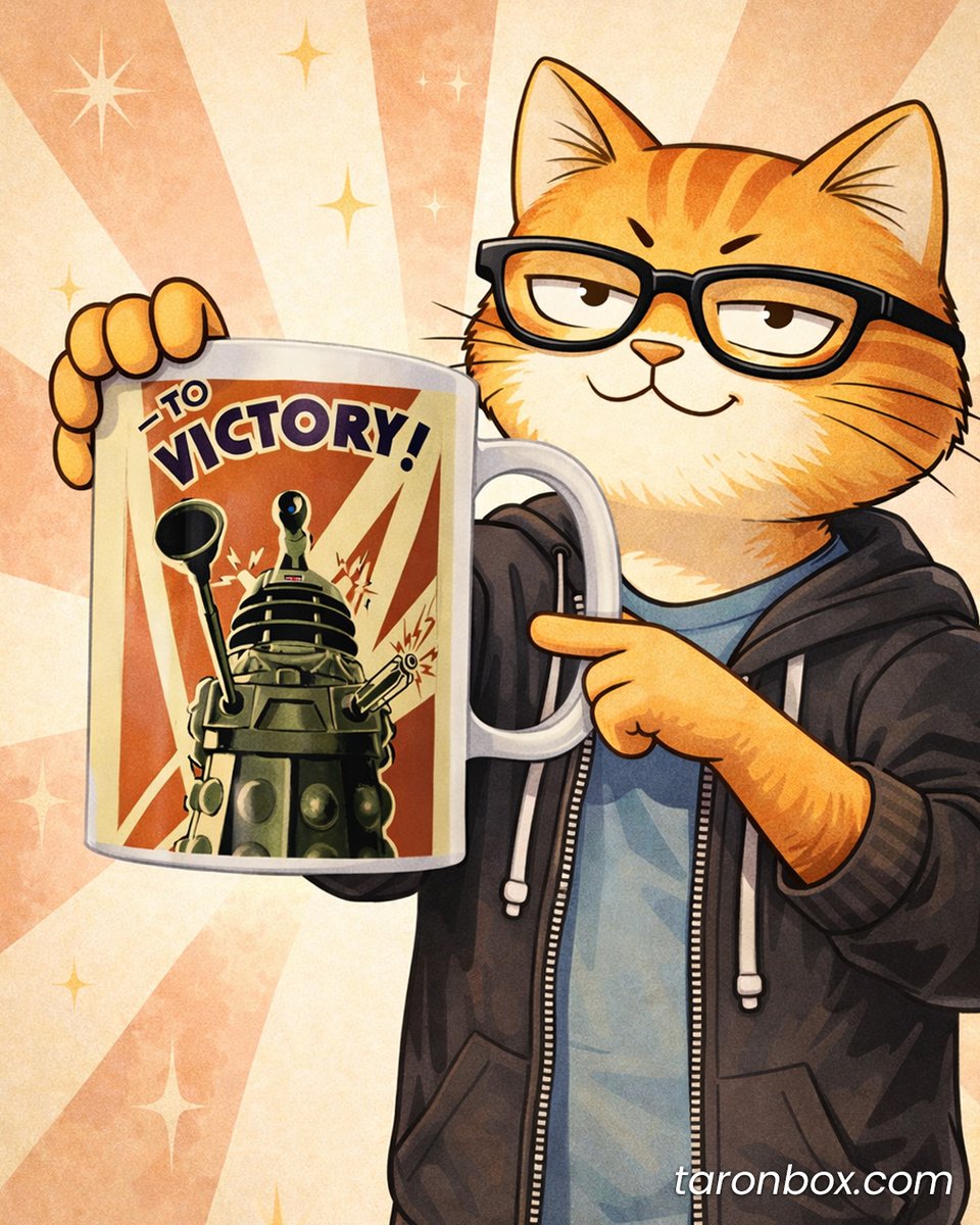 TaronBox's tweet photo. Esta taza te mira
y decide si mereces café ☕👁️

Dalek aprobado.
Humano funcional.
Yo sigo mandando 😼

#DoctorWho #Dalek #TaronBox https://t.co/gkyJymFIyN
