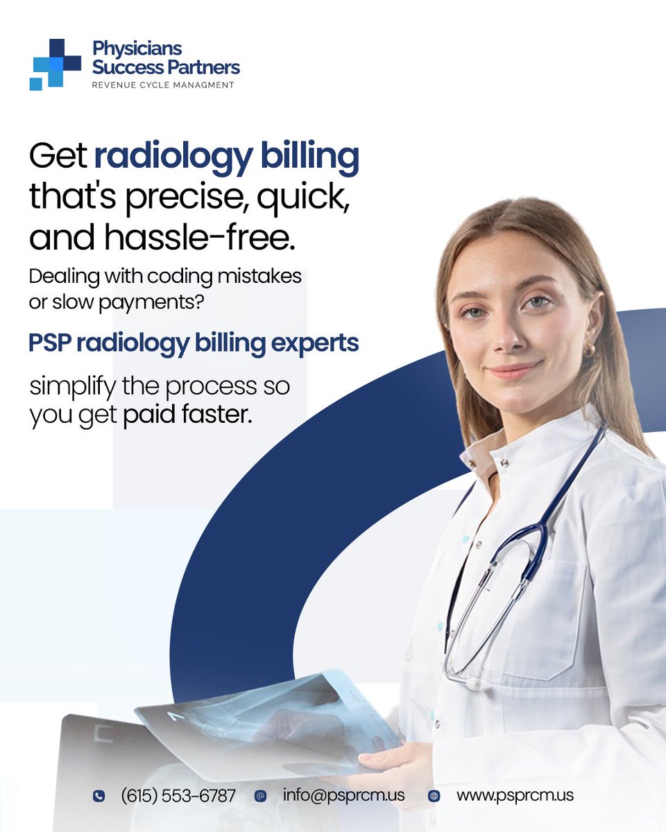 psprcmus's tweet photo. Radiology billing made simple 
Accurate coding &amp; faster payments with PSP.

#RadiologyBilling #MedicalBilling #RevenueCycleManagement #HealthcareFinance #PhysicianSupport https://t.co/u6lmuRzRyF