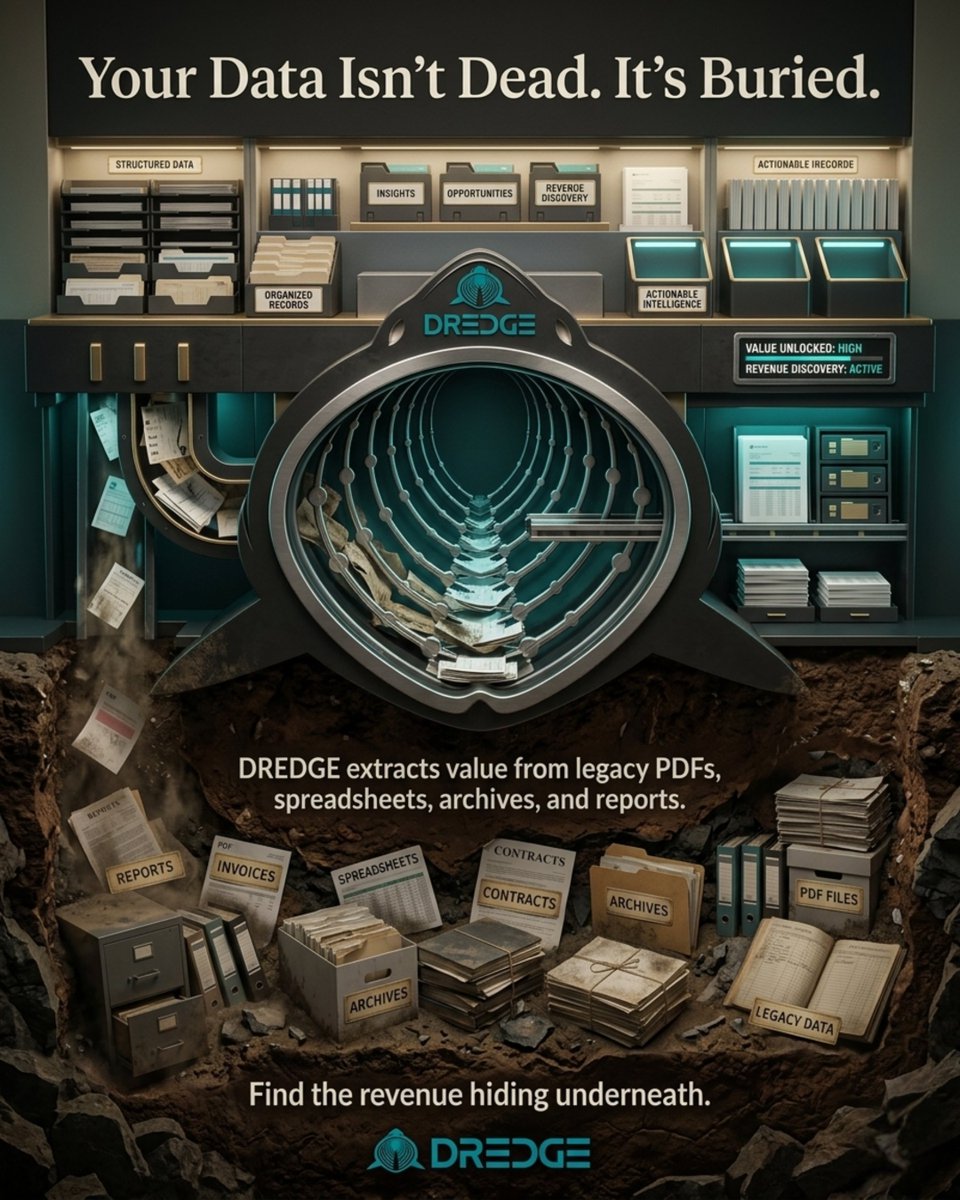 xpollplatform's tweet image. Legacy data is not useless, it is just waiting to be uncovered.

DREDGE turns buried PDFs, spreadsheets, archives, and reports into structured intelligence your business can act on.

Find the revenue hiding underneath.

#DataIntelligence #BusinessGrowth #LegacyData #DREDGE
