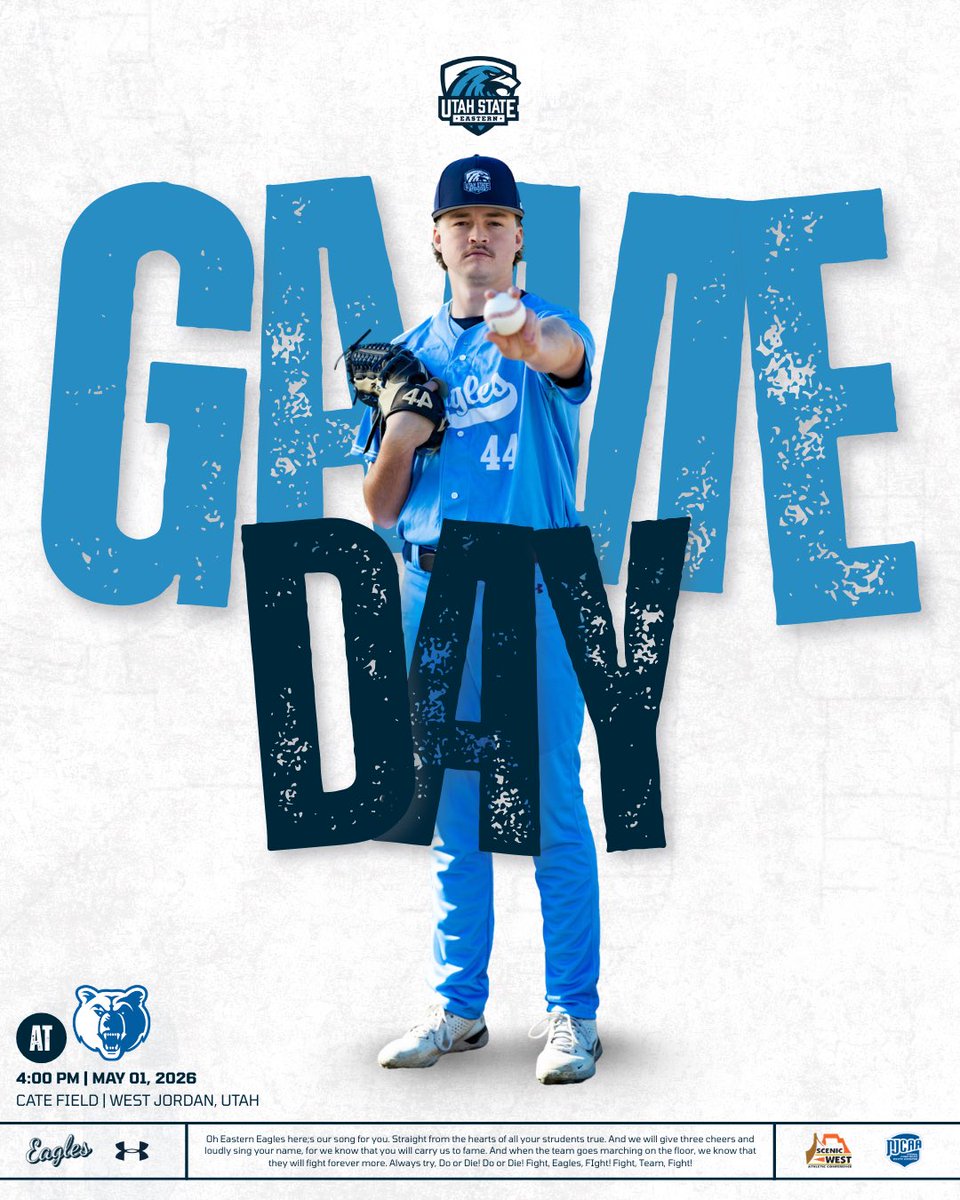 USUEbaseball's tweet photo. Facing elimination, it’s now or never! 🦅⚾️

🆚: Salt Lake Community College
📍: West Jordan, Utah
🏟️: Cate Field
⏰: 4:00 PM
📺: Scenic West Network

Go Eagles! #skeags🦅 #together https://t.co/pLLsK1MC6v