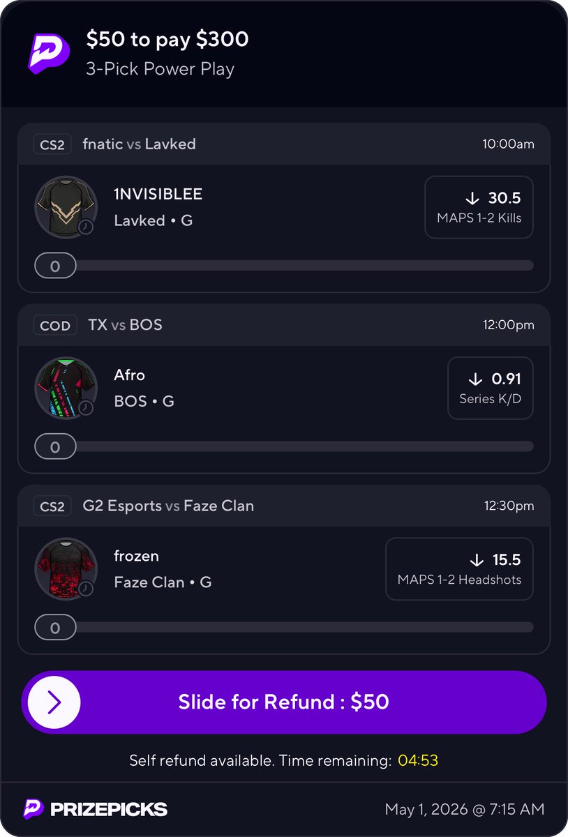 FitzDFS's tweet image. 🍇 Friday Esports 

Smash the like so I know who’s tailing 🫶

1NVISIBLEE 
- Fitz model is projecting 27.3 kills 
- Low .65 KPR in projected maps 
- Fnatic are favored to win 

Afro 
- He’s only played 3 matches since joining the CDL and he has not played a team this strong
-