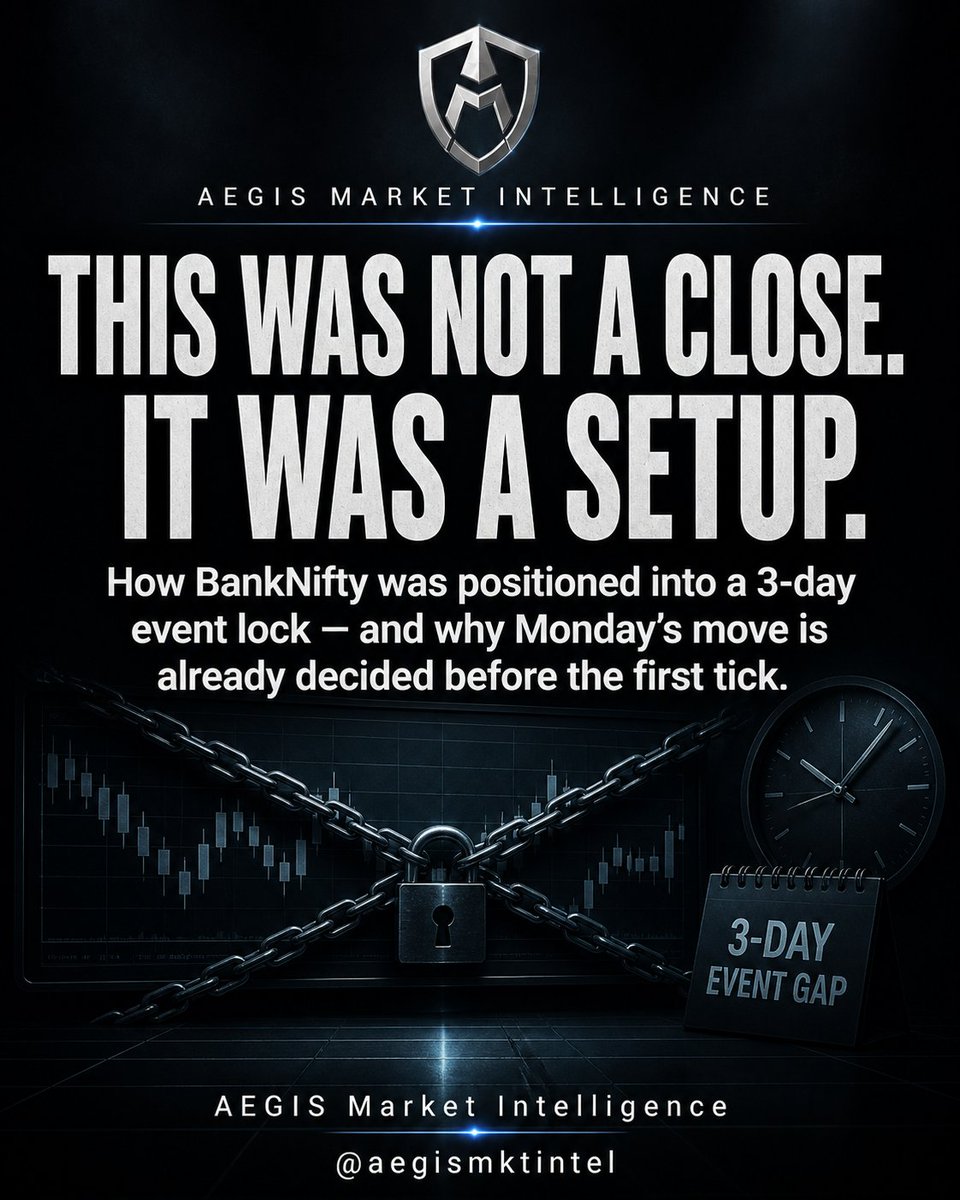 aegismktintel's tweet image. The Setup Nobody Is Fully Pricing
#BANKNIFTY closed Thursday at 54,863. Futures: 55,300.

Market reopens Monday 5th May- directly into 4-state election results.
Bengal · Tamil Nadu · Assam · + 1 more.

Three days of silence. No adjustment. No escape.

Whatever positions were