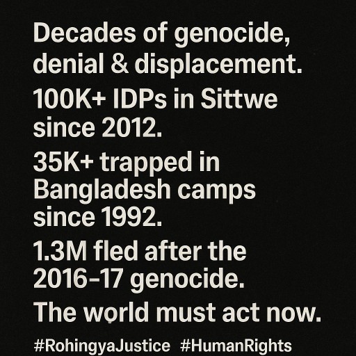 IslamRohingya's tweet image. Each year, thousands risk their lives crossing dangerous seas, while countless others are killed by Myanmar’s genocidal military junta and extremist violence in Rakhine.
Silence is complicity.
#RohingyaGenocide #JusticeForRohingya #HumanRights #EndImpunity