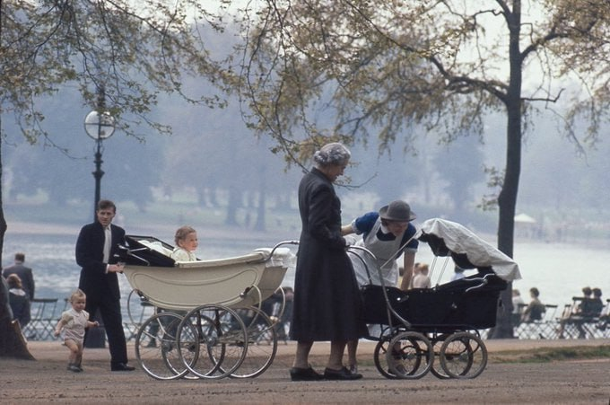 Old prams in the park. London, 1960. Copyright Paul Fusco Estate
