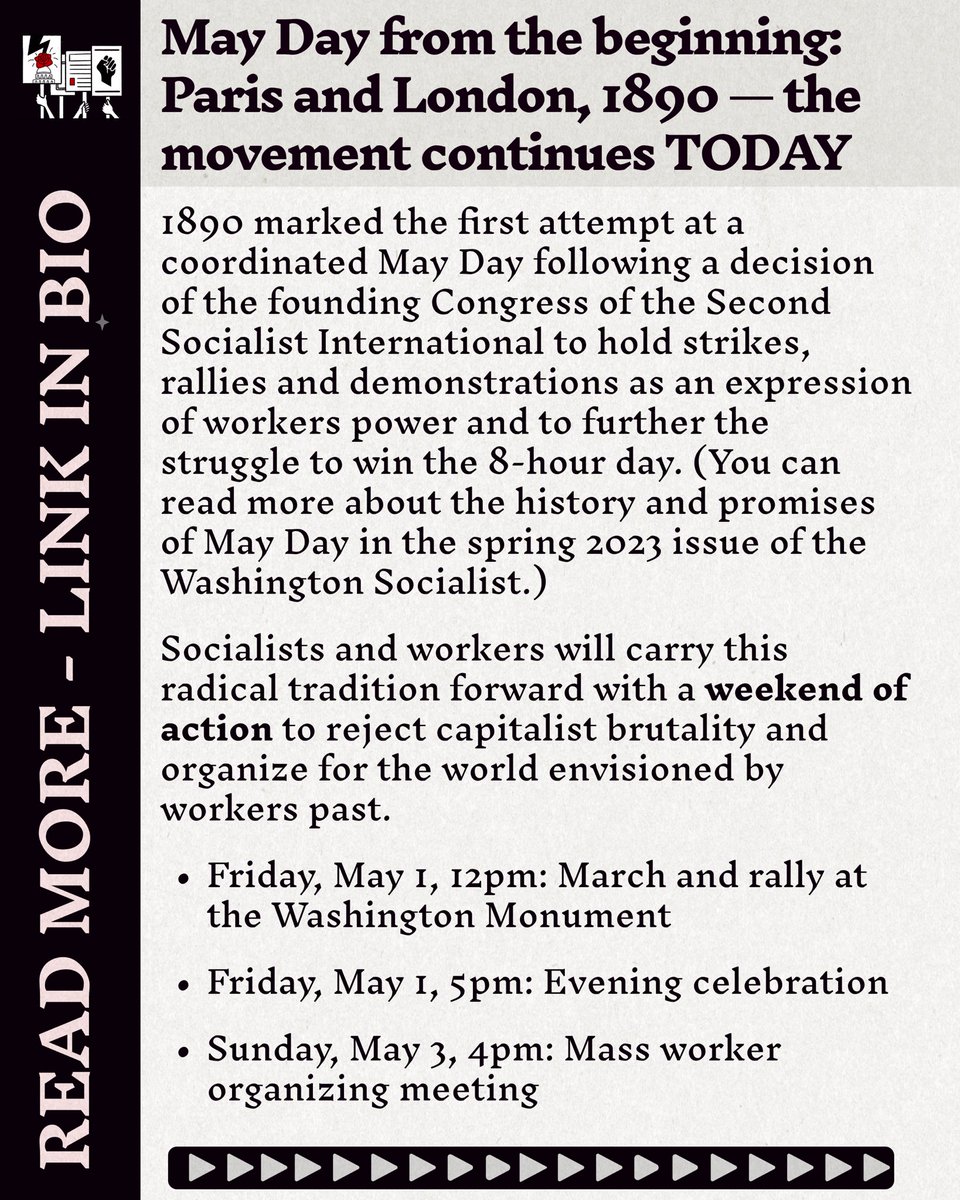 mdc_dsa's tweet photo. Solidarity forever! This May Day, check out the Weekly Update for May Day actions this weekend, new articles in the Washington Socialist, summer reading groups, and more: https://t.co/tLXhICYv98 https://t.co/TM2KgL7PiY