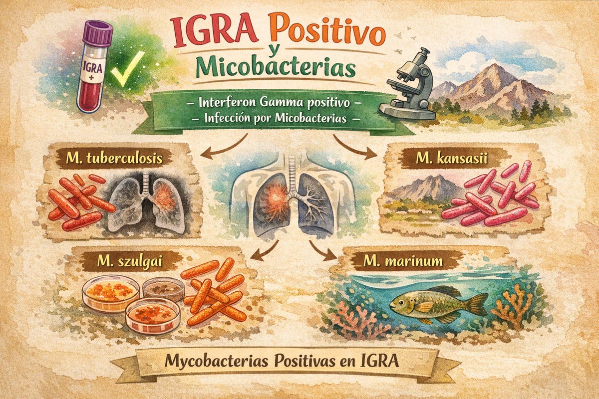 IGRA positivo ≠ solo Tuberculosis

También puede verse en micobacterias como:
👉 Mycobacterium kansasii
👉 Mycobacterium marinum
👉 Mycobacterium szulgai 

📌 Interpreta siempre en contexto clínico

#Neumocitocurioso #Tuberculosis #Micobacterias