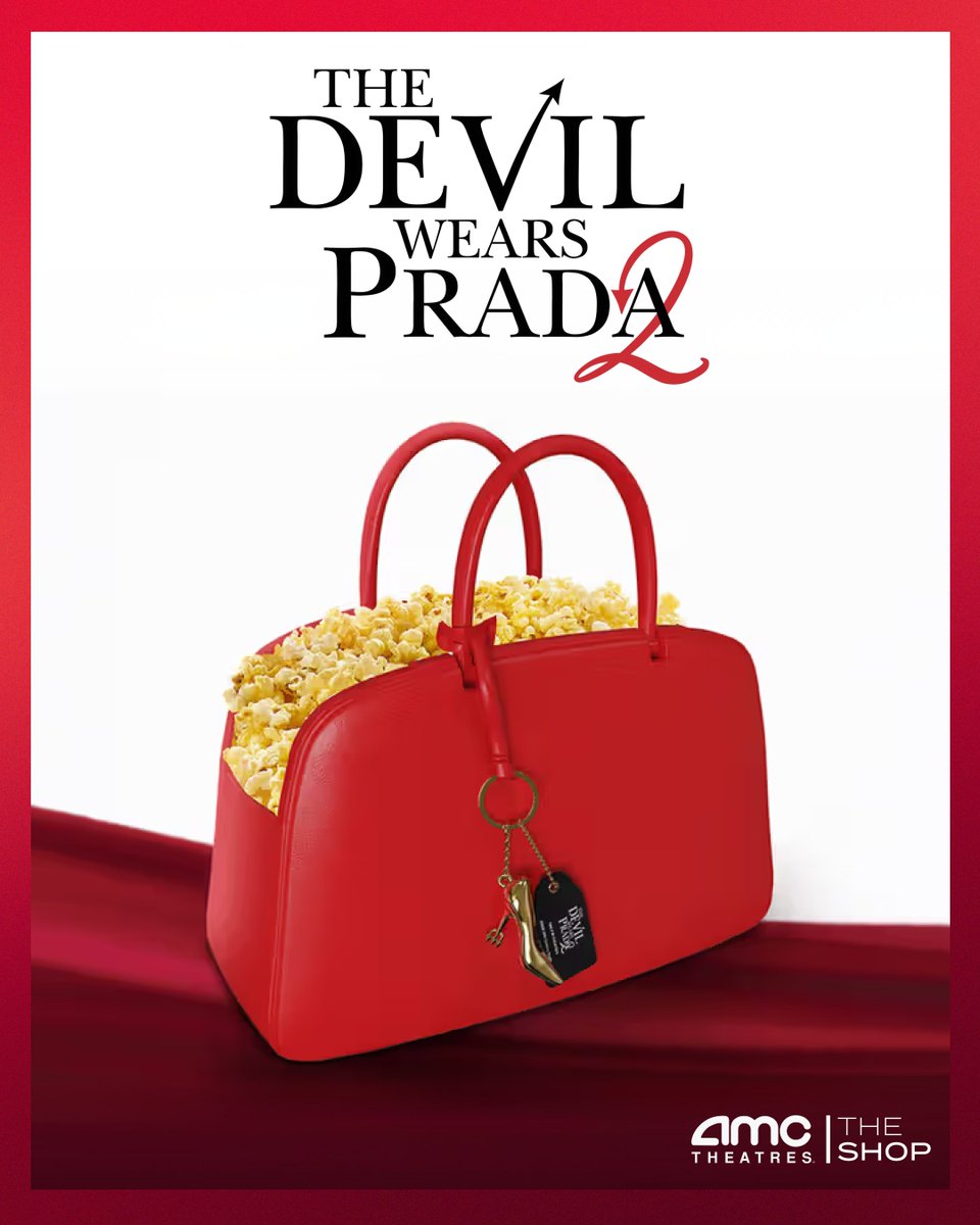 AMCTheatres's tweet photo. A Runway Necessity. Grab your clutch and let's hit the runway! Shop the Devil Wears Prada 2 Popcorn Bucket, perfect for the elite.  https://t.co/aJdIlKDnv2 https://t.co/nyV5HZeeY5