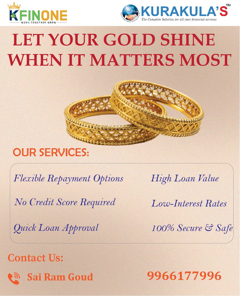 kurakulassairam's tweet image. ✨ Let your gold work when it matters most!

💰 High loan value | ⚡ Quick approval
✔ No credit score needed
✔ Low interest | Flexible repayment
🔒 100% safe &amp;amp; secure
📞 Call: 9966177996
#GoldLoan #InstantCash #FinancialSupport