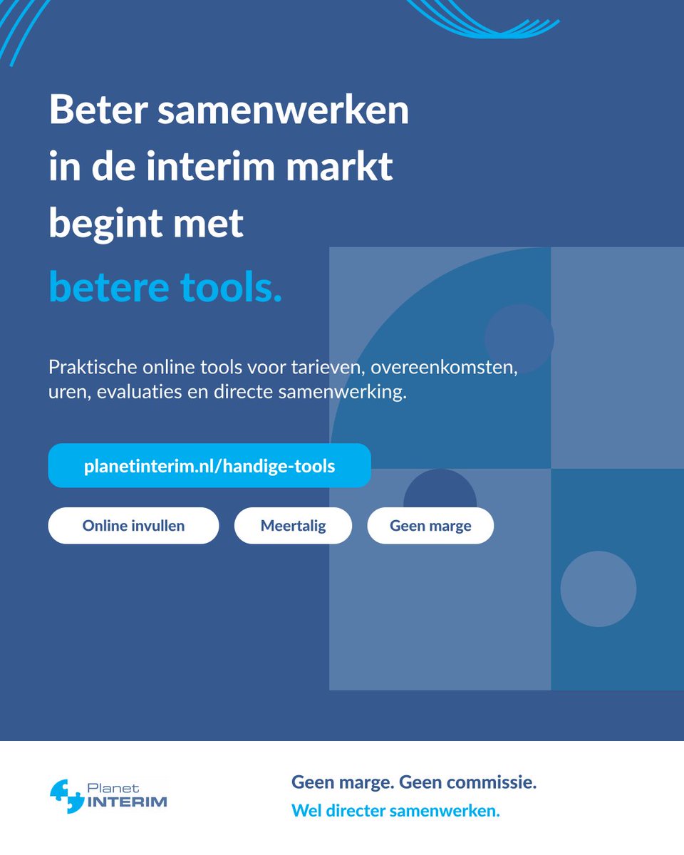 planetinterim's tweet image. Beter samenwerken in de interim markt begint met betere tools.
Daarom ontwikkelt Planet Interim praktische online tools voor interim managers, onafhankelijke consultants, opdrachtgevers en bemiddelaars.
Check: planetinterim.nl/handige-tools 

#planetinterim #handigetools