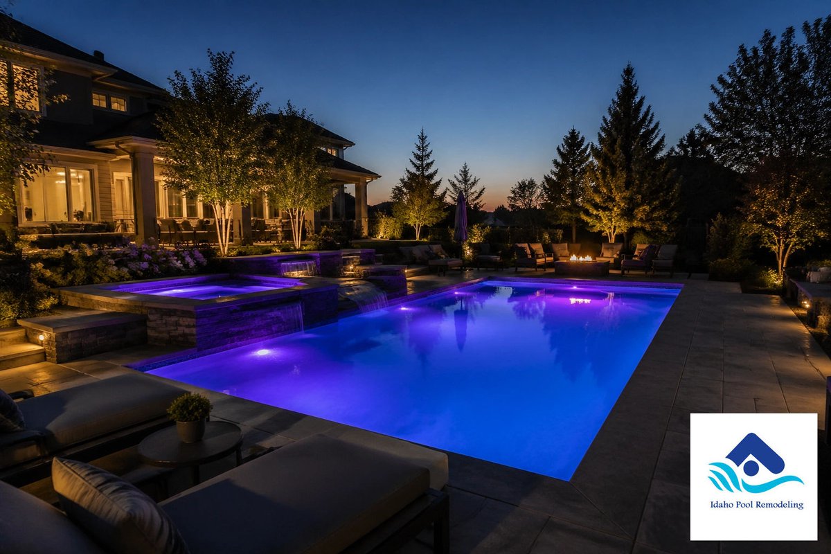 Thinking of a "stay-cation" this summer? 🌴 Upgrading an old pool with smart LED lighting is one of the fastest ways to transform your backyard vibe. Control the mood right from your phone for those warm Boise nights. #SmartPool #BackyardResort #IdahoPoolRemodeling