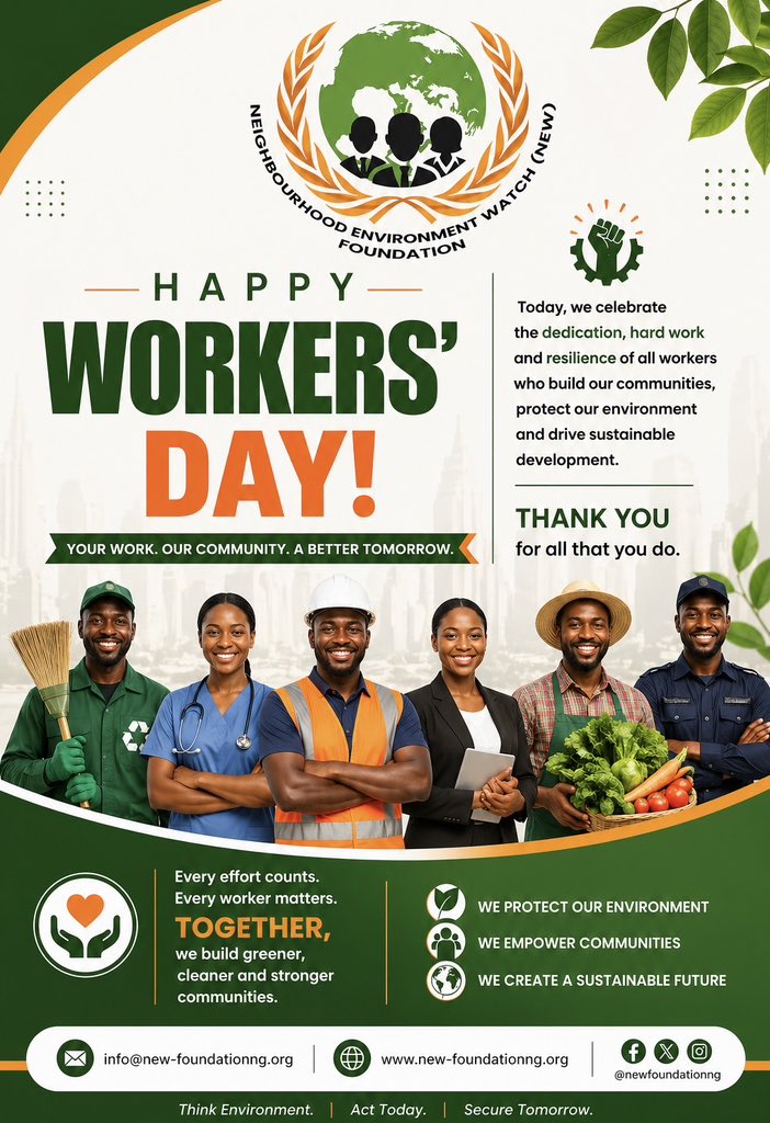 newfoundationng's tweet photo. Happy Workers’ Day to every hardworking hand building a better tomorrow! 💼✨

We celebrate your dedication, resilience, and impact. Thank you for all you do.

#WorkersDay #LabourDay #HappyWorkersDay #NEWFoundation https://t.co/kTLh1xOD0R
