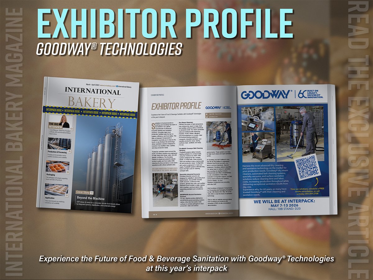 int_bakery's tweet image. 🔊 interpack Exhibitor Spotlight - Goodway Technologies

Visit Goodway Technologies at interpack to witness the future of sanitation technology.  Hall: 18B Stand: D20

Read more here: in-bakery.com/interpack-exhi…

#Food #Bakery #Sanitation @interpack2023 @GoodwayMachines