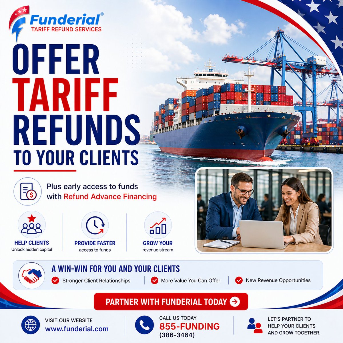 Funderial's tweet photo. Join our referral program if you service business owners in the US.

Help your clients recover overpaid tariffs — and access funds before the refund arrives.

Create a new revenue stream while adding real value.

👉 https://t.co/1lo87FpXHO

#BusinessGrowth #Partners https://t.co/QlSVEBTpwd
