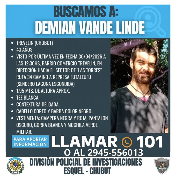 InfoTrevelin's tweet photo. Solicitud de Paradero: Ante cualquier información comunicarse con el 101 o al 2945556013 https://t.co/cRRM9w34YN