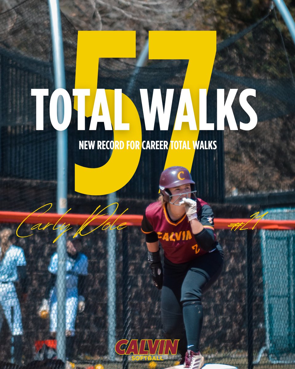 CalvinSoftball's tweet image. 🥎RECORD BREAKER x3🥎
Congrats to senior Carly Dole on becoming Calvin softball’s new all-time leader in career walks with 57! #csb #Team51