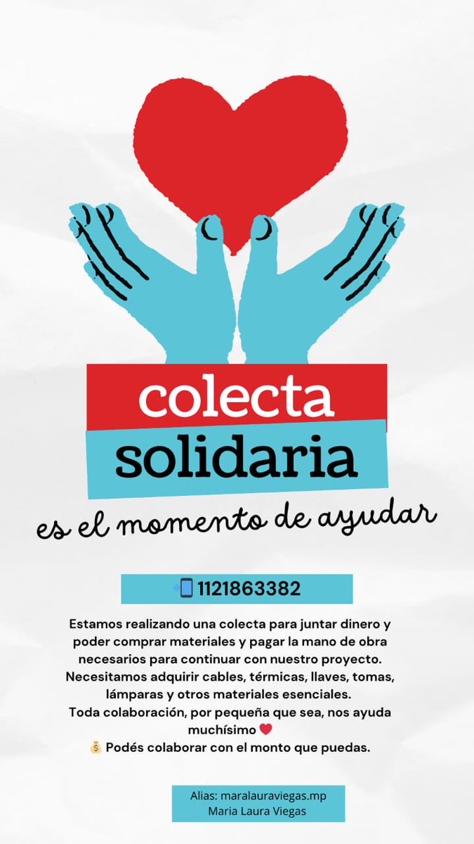 María Laura adoptó a seis hijes y tiene un bebé 
Llegó el frío y la casa aún no está las mejores condiciones 
Todo suma! 
Necesita comprar materiales y armar el cableado para dejar los alargues
Ella es docente pero hoy el sueldo no alcanza
Si no podes colaborar difundir ayuda