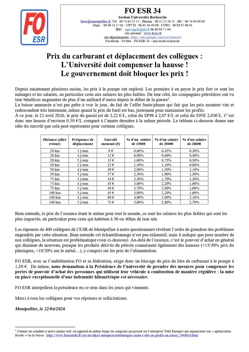 FOESR34's tweet photo. Bloquage des prix du #carburant ! #um #umpv #montpellier https://t.co/FrJFlstW1q
