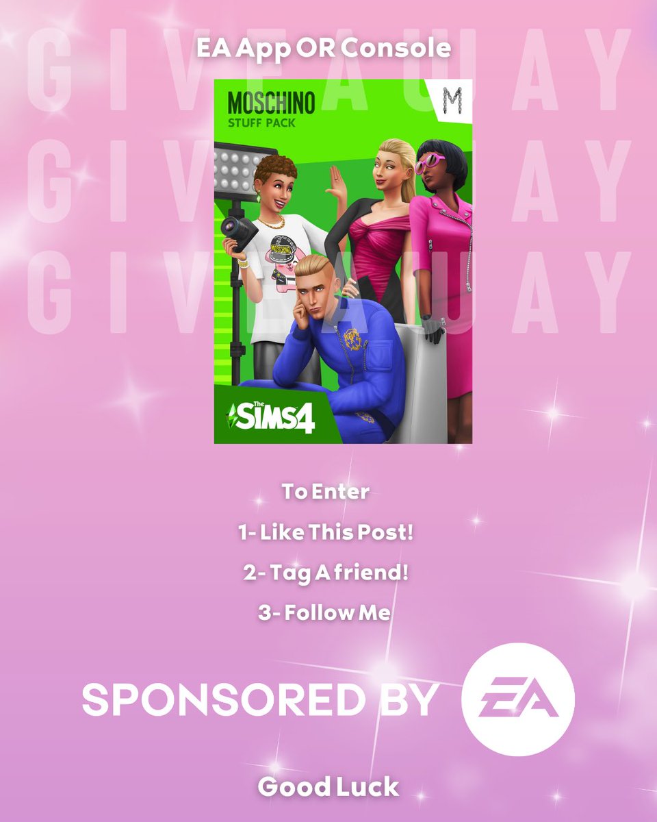 #EAPartner - GIVEAWAY 😌- Thanks to

<a href="/EA/">Electronic Arts</a>
&amp;
<a href="/TheSims/">The Sims</a>
🤍 I’m giving away 1 Copy of Moschino Stuff Pack * The giveaway will end at a random time * EA app only

#TheSims4 #Sims4 #TheSims #sims4gameplay