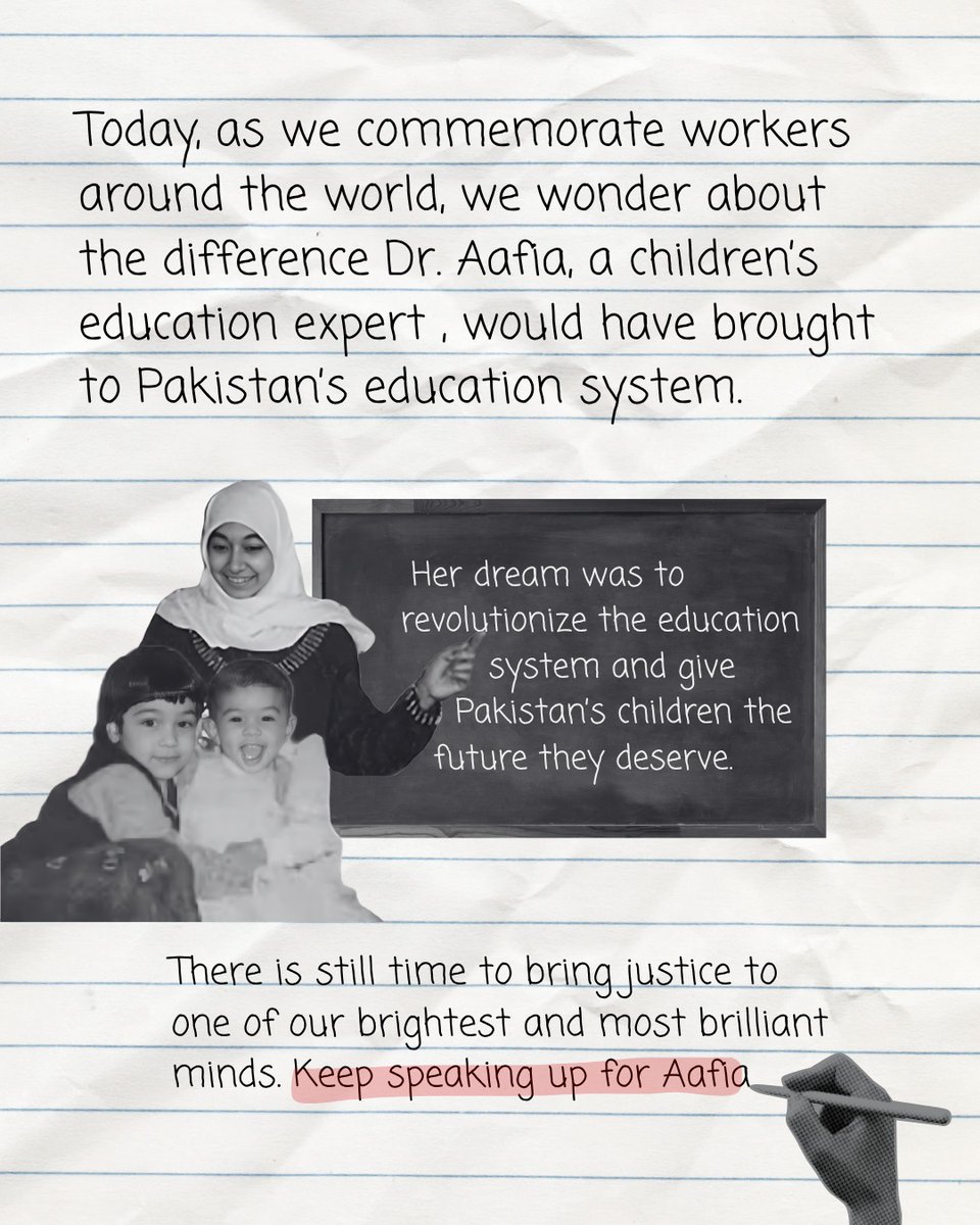 Aafiamovement's tweet photo. Not every worker gets justice… some stories remain unheard.
#mayday #AafiaSiddiqui
@FowziaSiddiqui @HRCP87 @UN https://t.co/Kn4sQyo8yJ