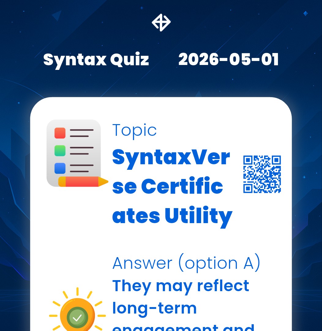 jhncryp's tweet photo. @SyntaxVerse 01.01.2026 #Syntax Quiz ✅
Answer: A
Vault: 1.6.7.5 🔐
Follow @jhncryp for daily alpha, quiz answers & winning crypto insights 🚀
#Syntax #Crypto #Web3 #Airdrop #QuizAnswer #Blockchain #DeFi #CryptoCommunity https://t.co/YEDLdwANEc