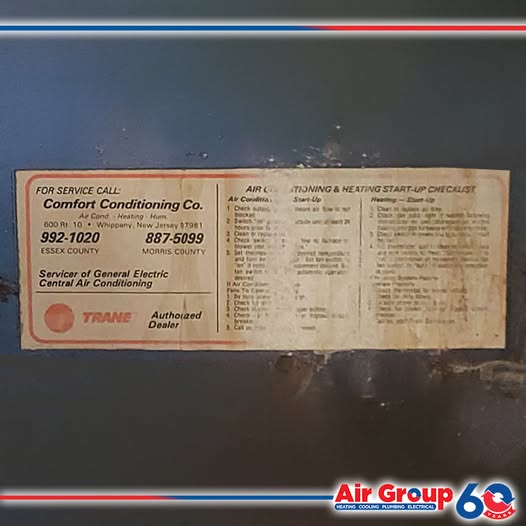 Found a vintage Comfort Conditioning Co. sticker on a system we installed back when phone numbers had no area codes, and it's still running!